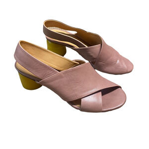 Halmanera pink crisscross yellow pump slingback sz 37